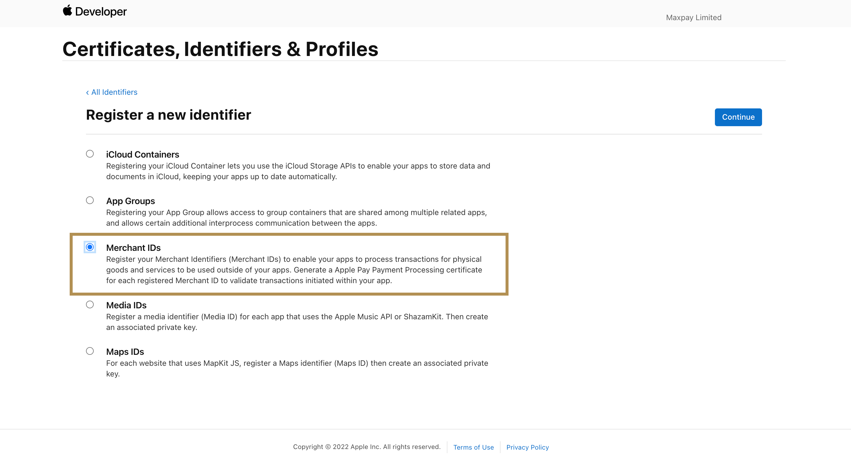 Create a Merchant ID