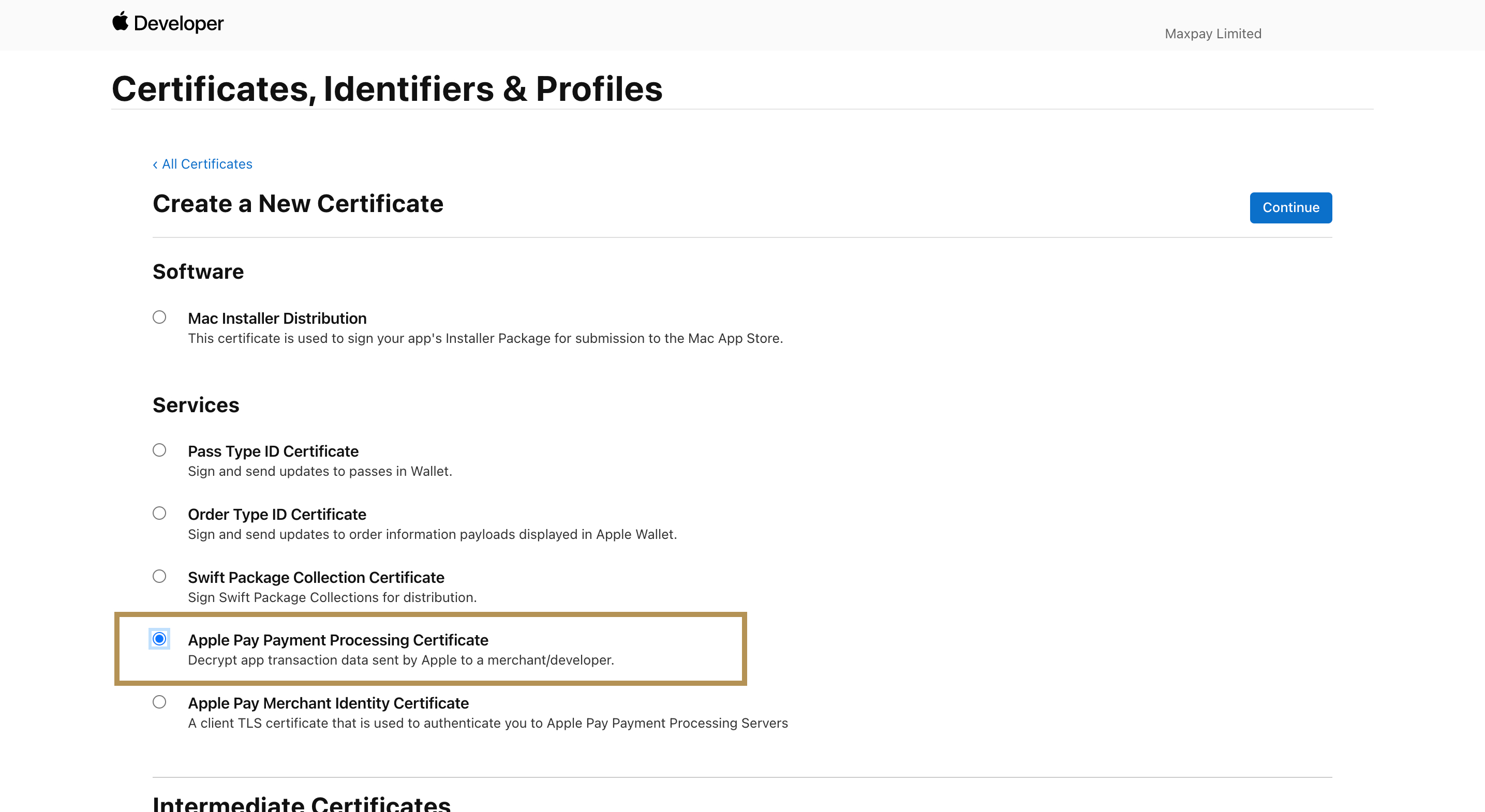 Generating a Payments Processing Certificate